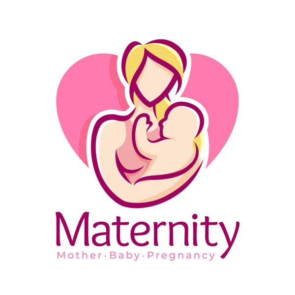 Mall för formgivning av moderskapslogotypen, graviditetsmor och babysymbol eller ikon Stockillustration