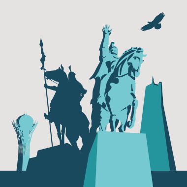 İzole kazak heykeller kümesi. Kazakistan Astana. Vektör çizim. 