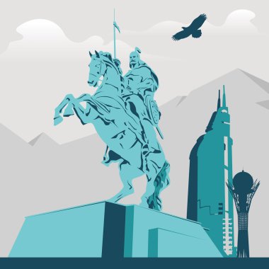 Kabanbai batyr heykel vektör çizim. Orta Asya, Kazakistan Astana. 