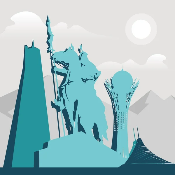 Kabanbai Batyr Statue Vektor Illustration Zentralasien Kasachstan Astana — Stockvektor