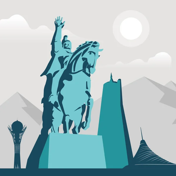 Bogenbai Batyr Statue Vektor Illustration Zentralasien Kasachstan Astana — Stockvektor