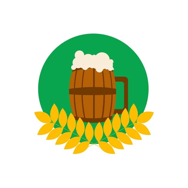 Copa de barril de cerveza en emblema de trigo — Vector de stock