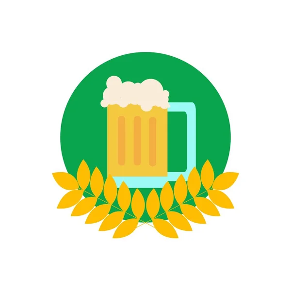 Vidrio común de cerveza en emblema de trigo — Vector de stock