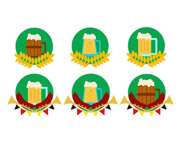 Oktoberfest pivo a hlavně kulaté ploché ikony — Stockový vektor