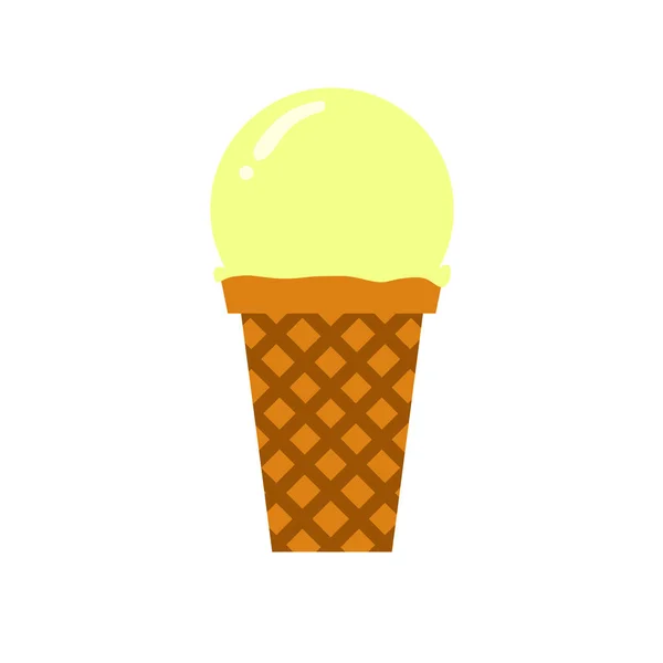 Helado con cuchara de vainilla Ilustración plana simple — Vector de stock