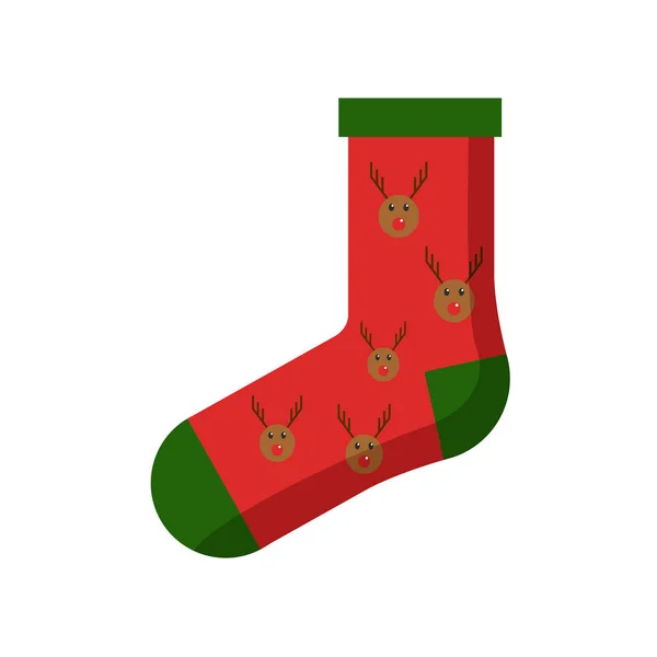 Chaussette de Noël cerf rouge vert — Image vectorielle