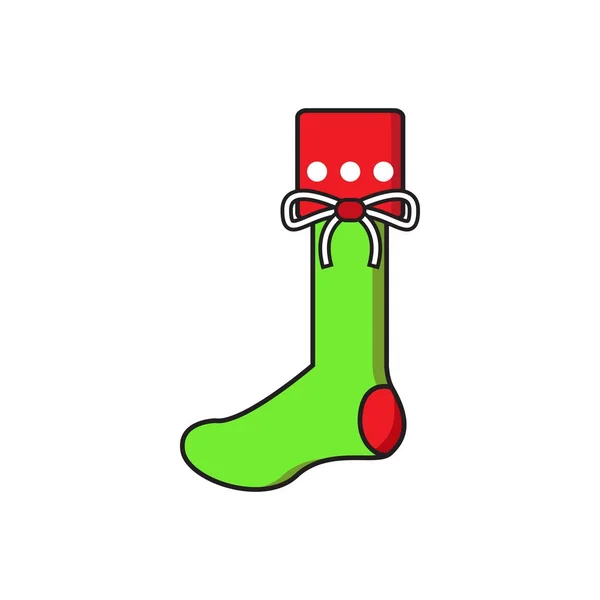 Groene lange sok kerstcadeau — Stockvector