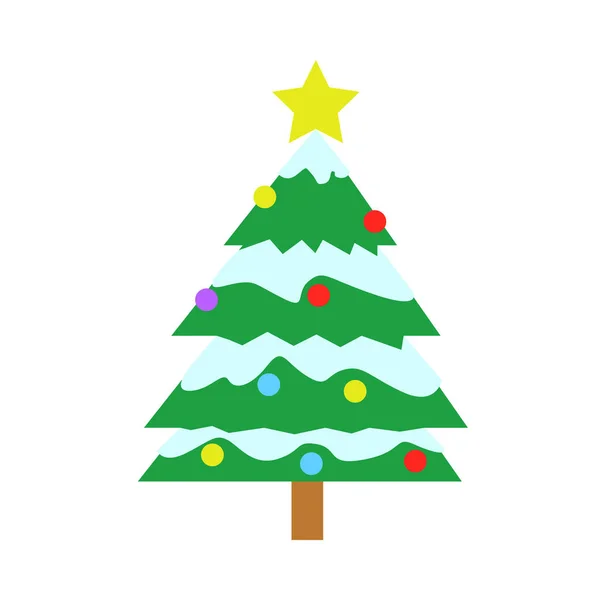 Árvore de abeto de Natal nevado com estrela e fita —  Vetores de Stock