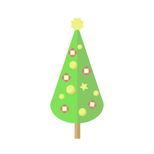 Плоский украшенный мультфильм Simple Christmas Tree — стоковый вектор