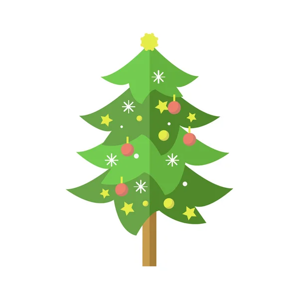 Плоская украшенная рождественская сосна — стоковый вектор