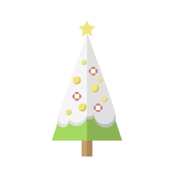 Plana decorada Mini Cartoon Árvore de Natal nevado — Vetor de Stock
