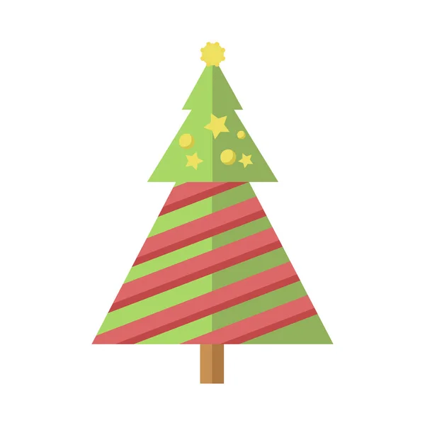 Şerit süslenen karikatür Noel çam ağacı — Stok Vektör