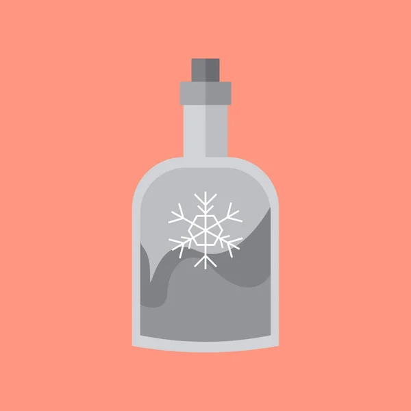 Botella bebida copo de nieve decoración vectorial ilustración — Vector de stock