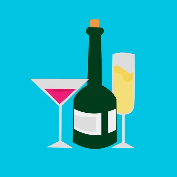 Champagne Cóctel Bebidas Fiesta Vector Ilustración — Archivo Imágenes Vectoriales