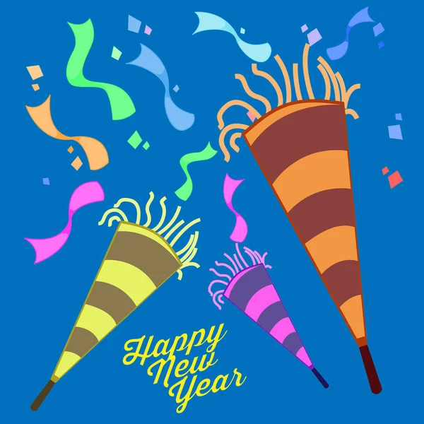 Happy New Year Eve viering trompet Confetti Vector afbeelding afbeelding — Stockvector