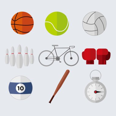 Basit düz stil spor maddeleri vektör çizim grafik Set