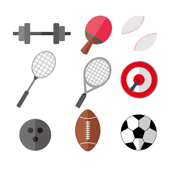 Eenvoudige vlakke stijl Sport Eqipments Vector Illustratie afbeeldingenset — Stockvector