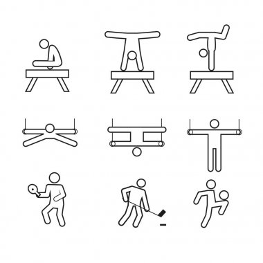 Jimnastik spor soyut anahat simge vektör çizim grafik Set