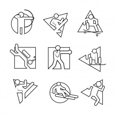 Çok şekil anahat spor soyut sembolü vektör çizim grafik kümesi