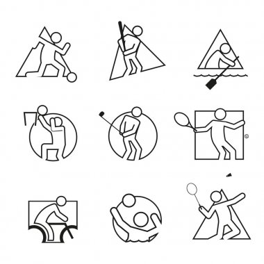 Çeşitli spor soyut şekil simge vektör çizim grafik kümesi anahat