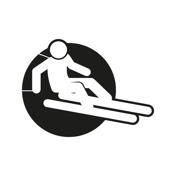 Circle Block Skiing Outline Sport Figure Symbol Vector Illustration Graphic — Stock Vector