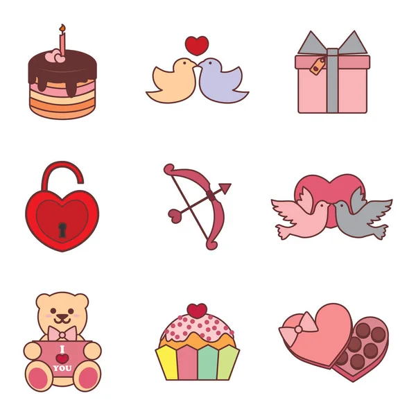 Cute Valentine Simple Drawing Vector Illustration Graphic Set — Stock Vector