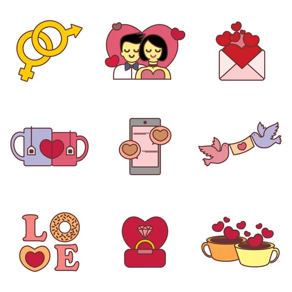 Cute Valentine Iconos Vector Ilustración Gráfico — Archivo Imágenes Vectoriales