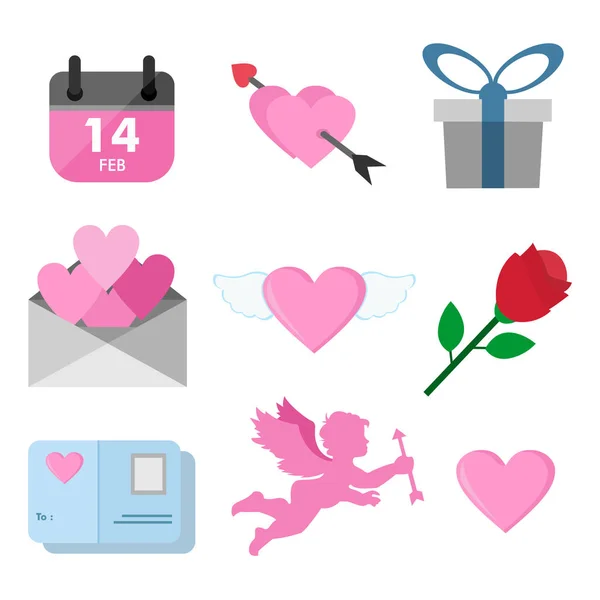 Día de San Valentín Símbolos relacionados Vector Illustration Graphic Set — Archivo Imágenes Vectoriales