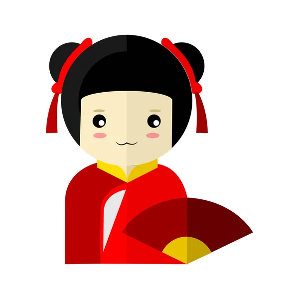 Sevimli kırmızı Kimono kız karakter vektör şekil grafiği — Stok Vektör