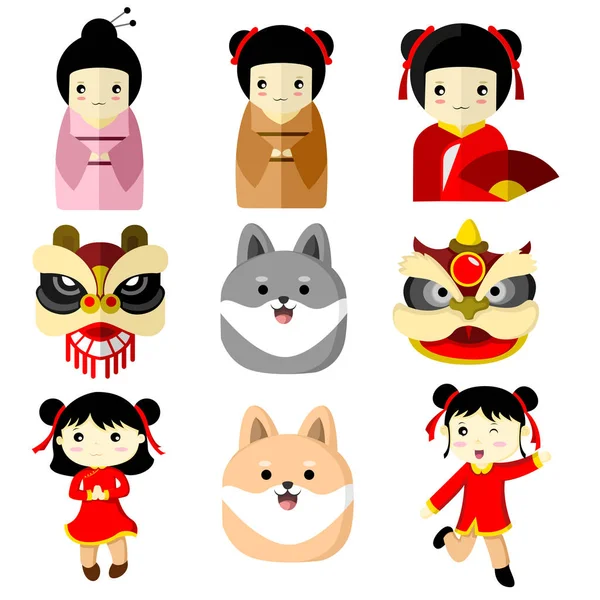 Personagem bonito Cultura asiática Vetor Ilustração Gráfica — Vetor de Stock