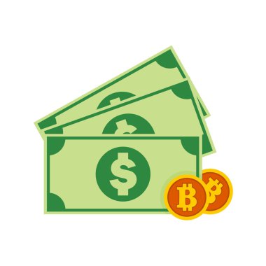 Kağıt para Bitcoin vektör çizim grafiği para fonları