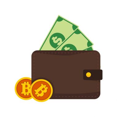 Bitcoin ve para cüzdanı vektör şekil grafiği