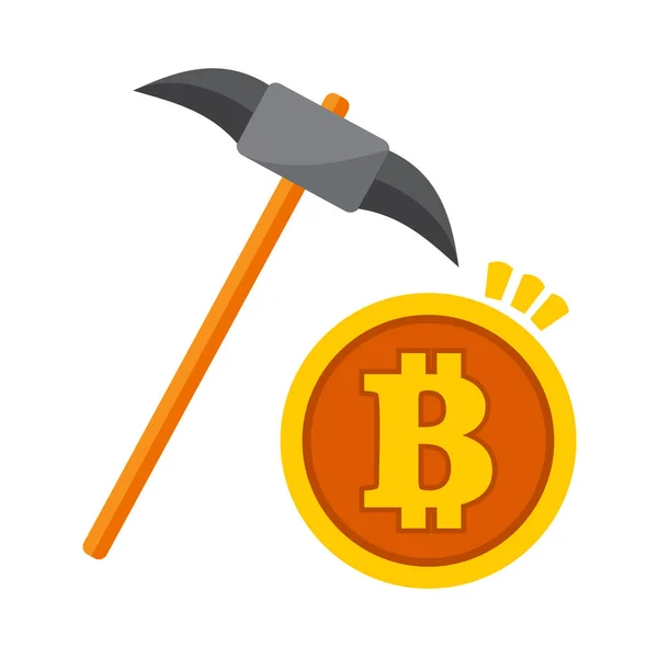 Bitcoin Mining Pickaxe Vector Illustrazione grafica — Vettoriale Stock