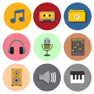 Basit müzik simgesi simgeler vektör çizim grafik Set