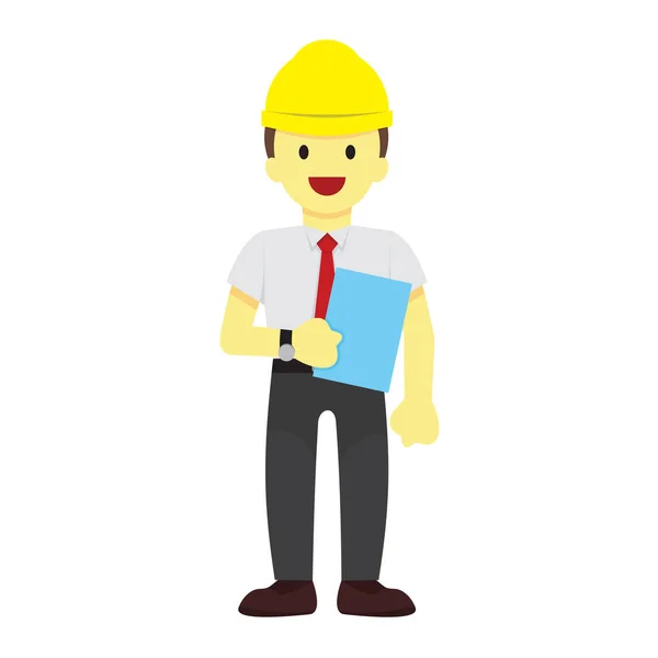 Trabalhador masculino de pé com gráfico de ilustração vetorial de papel — Vetor de Stock