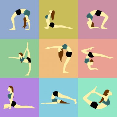 Çeşitli Yoga duruş vektör çizim Set poz