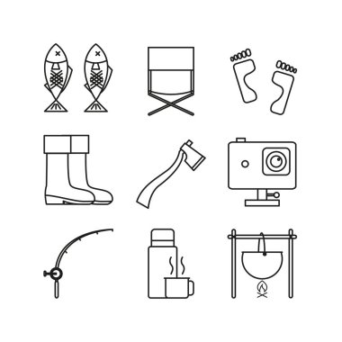 Macera ince çizgi simgesi simgesi illüstrasyon tasarım kümesi kümesi