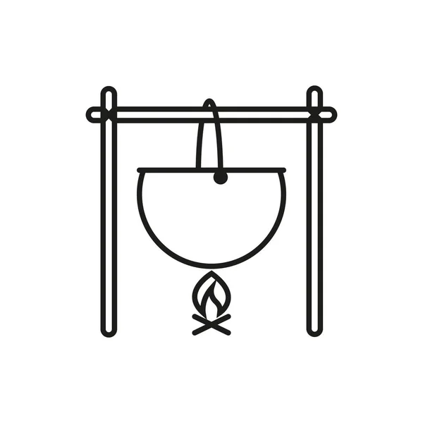 Camping waterkoker Bonfire avontuur dunne lijn pictogram symbool afbeelding ontwerp — Stockvector