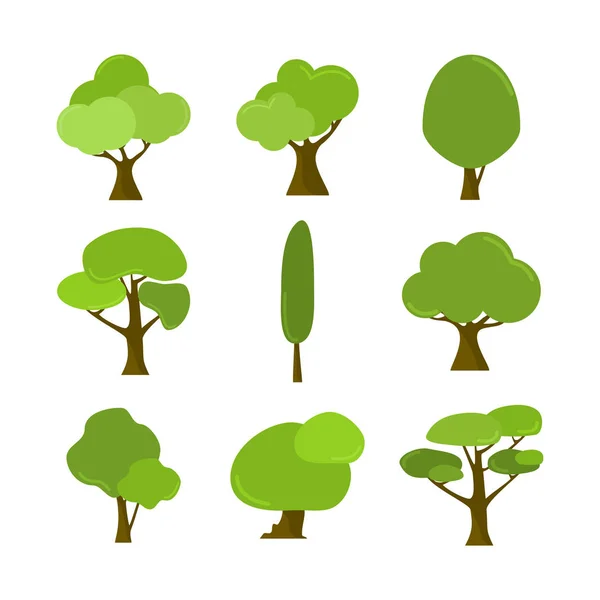 Varios activos de ilustración de plantas de árboles aislados estilo de dibujos animados — Vector de stock