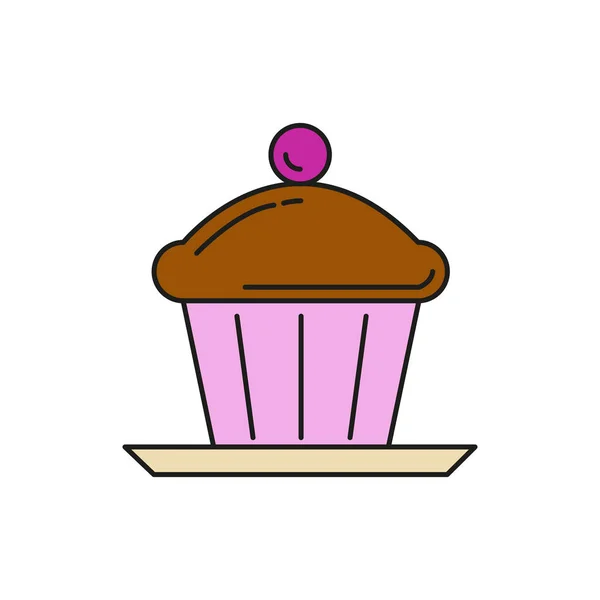 Chocolate Cupcake Food Thin Line Ilustração Ícone — Vetor de Stock