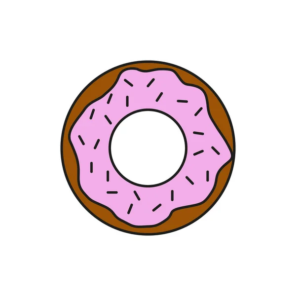Choklad jordgubb Donut mat tunn linje ikon Illustration — Stock vektor