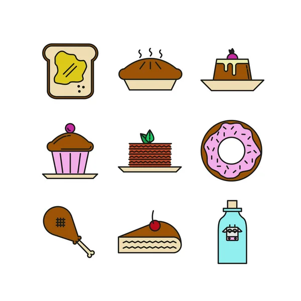 Varios menú de alimentos Thin Line Icon Illustration Set — Archivo Imágenes Vectoriales