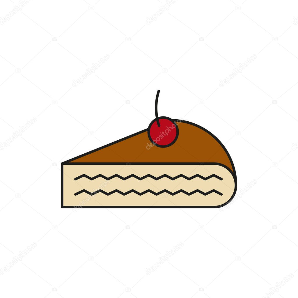 Cheese Cake Slice Food Thin Line Icon Illustration