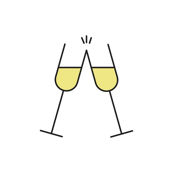 Dubbel Champagne glas dunne lijn pictogram illustratie — Stockvector