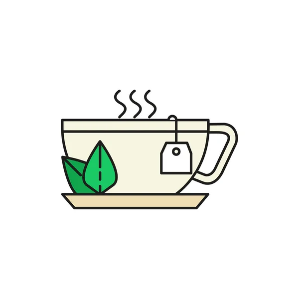 Ilustração de ícones de linha fina de chá de hortelã quente — Vetor de Stock