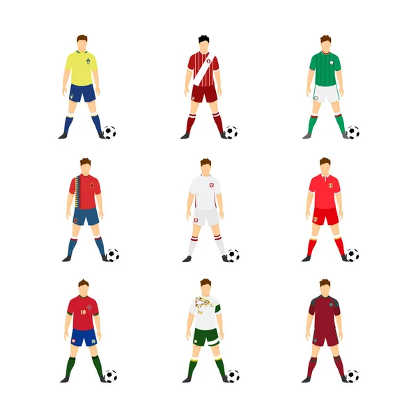 Diversos uniformes de fútbol conjunto de ilustración del equipo nacional mundial — Archivo Imágenes Vectoriales