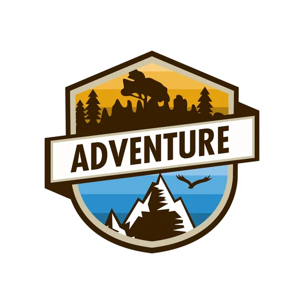 Adventure Outdoor Unique Shield Badge Design — Stock Vector