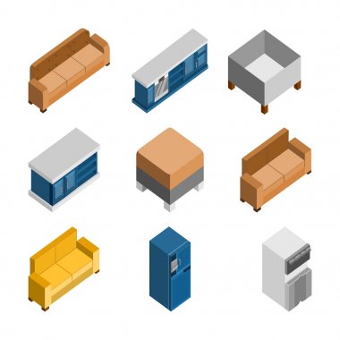 Various 3D Isometric Home Furniture Illustration Set clipart