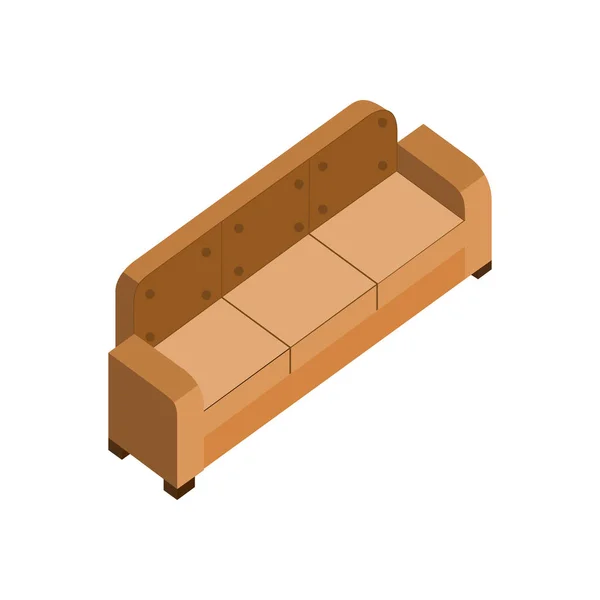 Long canapé en cuir brun Illustration de meubles isométriques 3D — Image vectorielle