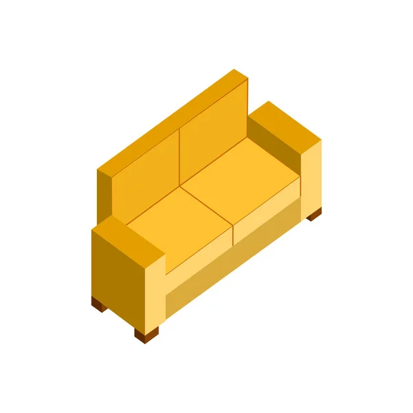 Κίτρινος καναπές καναπές 3d ισομετρική έπιπλα εικονογράφηση — Διανυσματικό Αρχείο